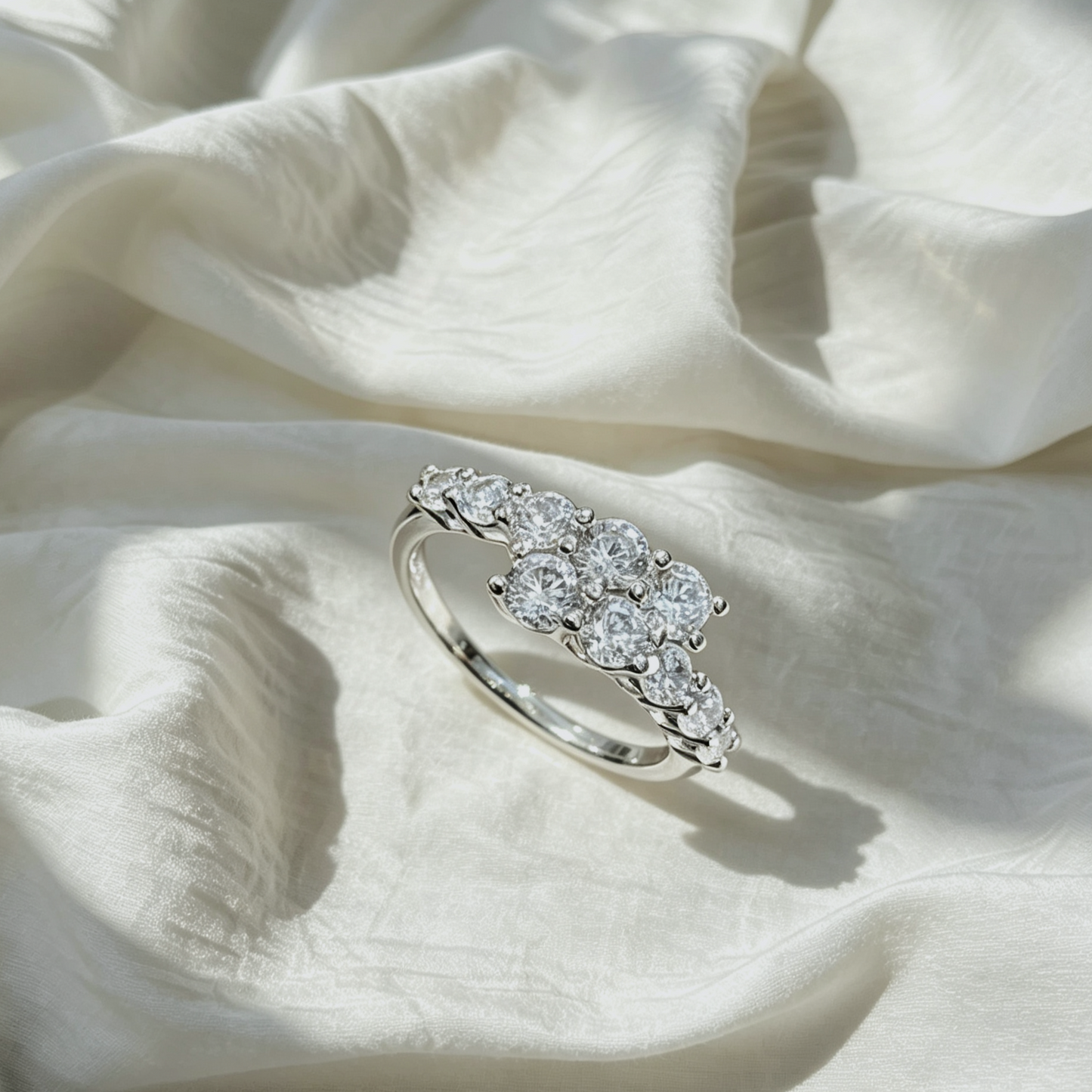 Asymmetrical Cluster Moissanite Ring