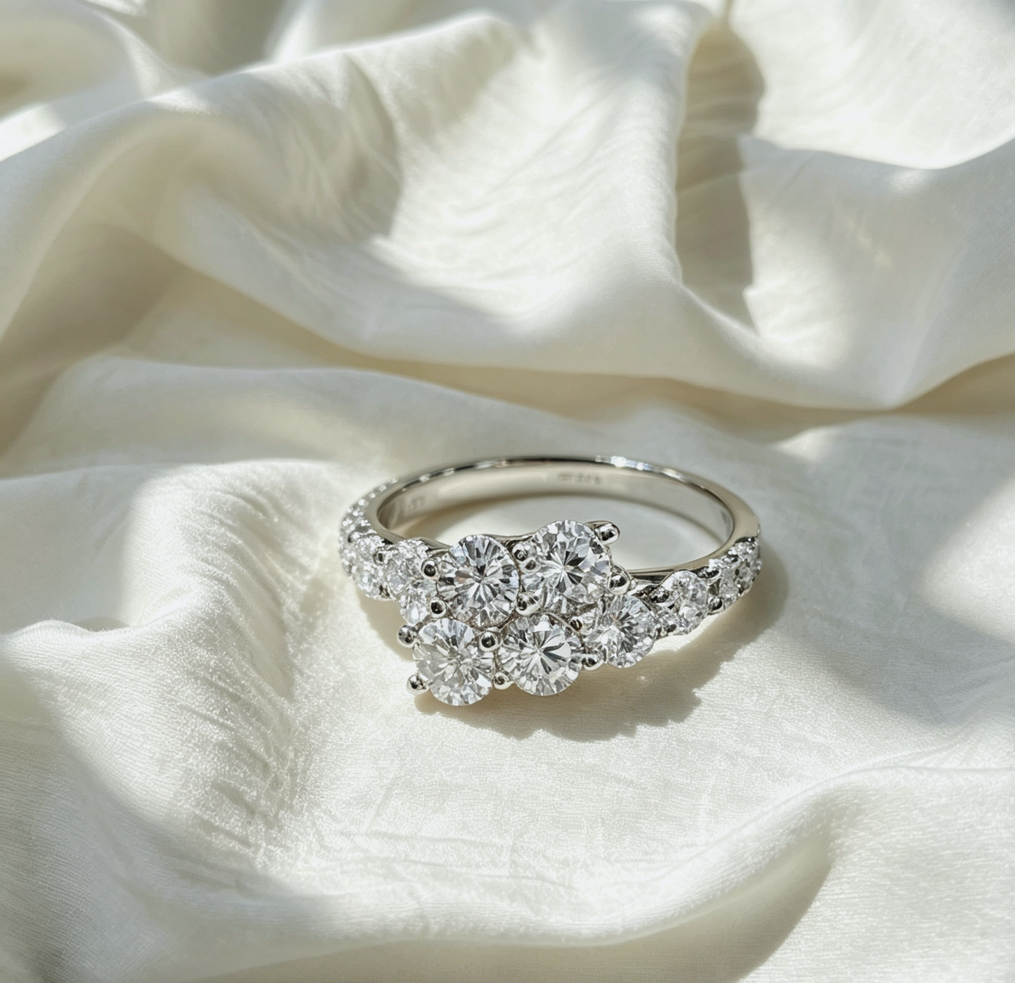 Asymmetrical Cluster Moissanite Ring