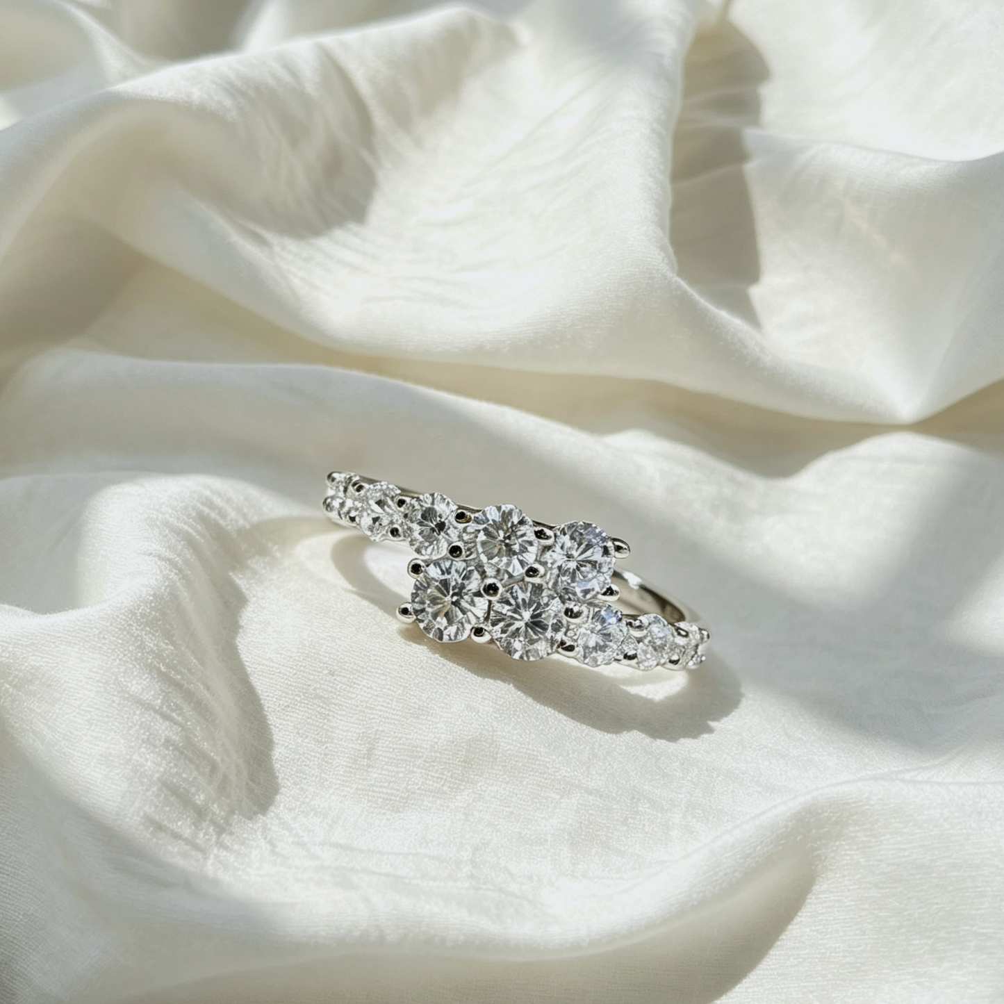 Asymmetrical Cluster Moissanite Ring